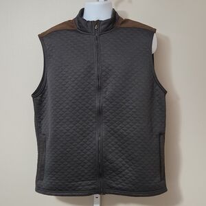 Cremieux Quilted Contrast Charcoal W/ Brown Trim Full-Zip Vest Men's Size XL